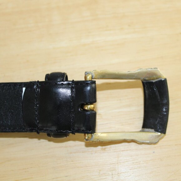 Fossil Black Leather Belt with Ornate Silver Hardware M - Picture 4 of 12